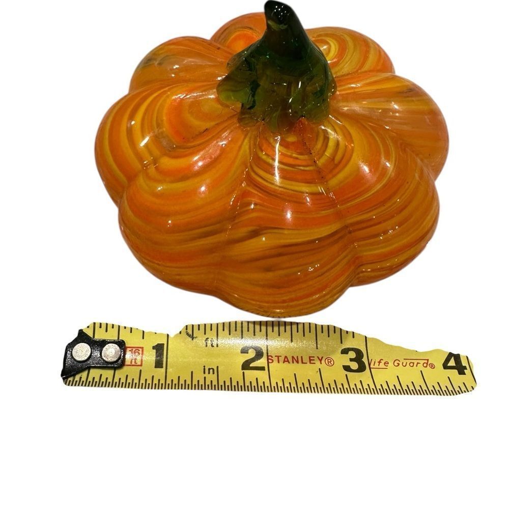Glass Pumpkin Decor - Orange and Green - Picture 4 of 9